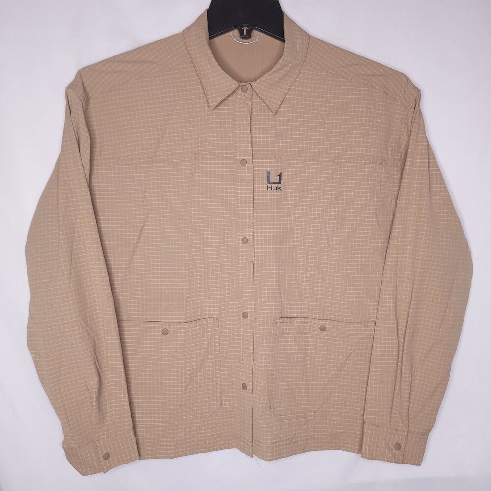 Huk Shirt Womens Medium Check Brown Vented UPF